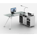 Office Furniture Glass Computer Desk With Cabinet